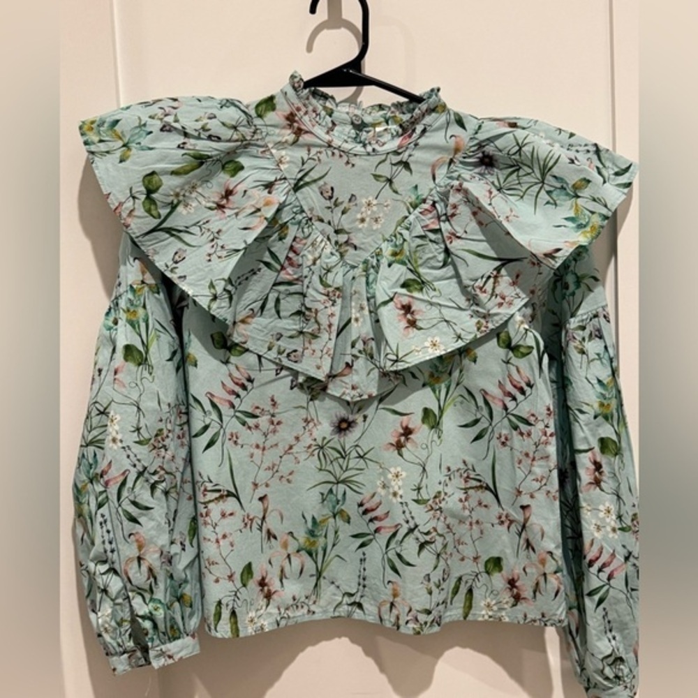 Boho Floral Print Blouse for a girl Crew Neck Long Puffs sleeve size L Boho H - Picture 3 of 7